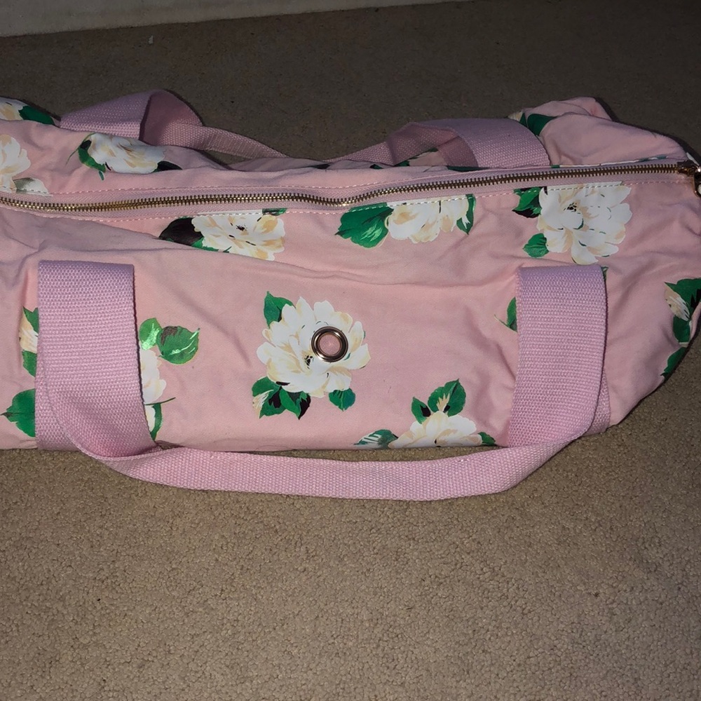 Pink floral duffel bag